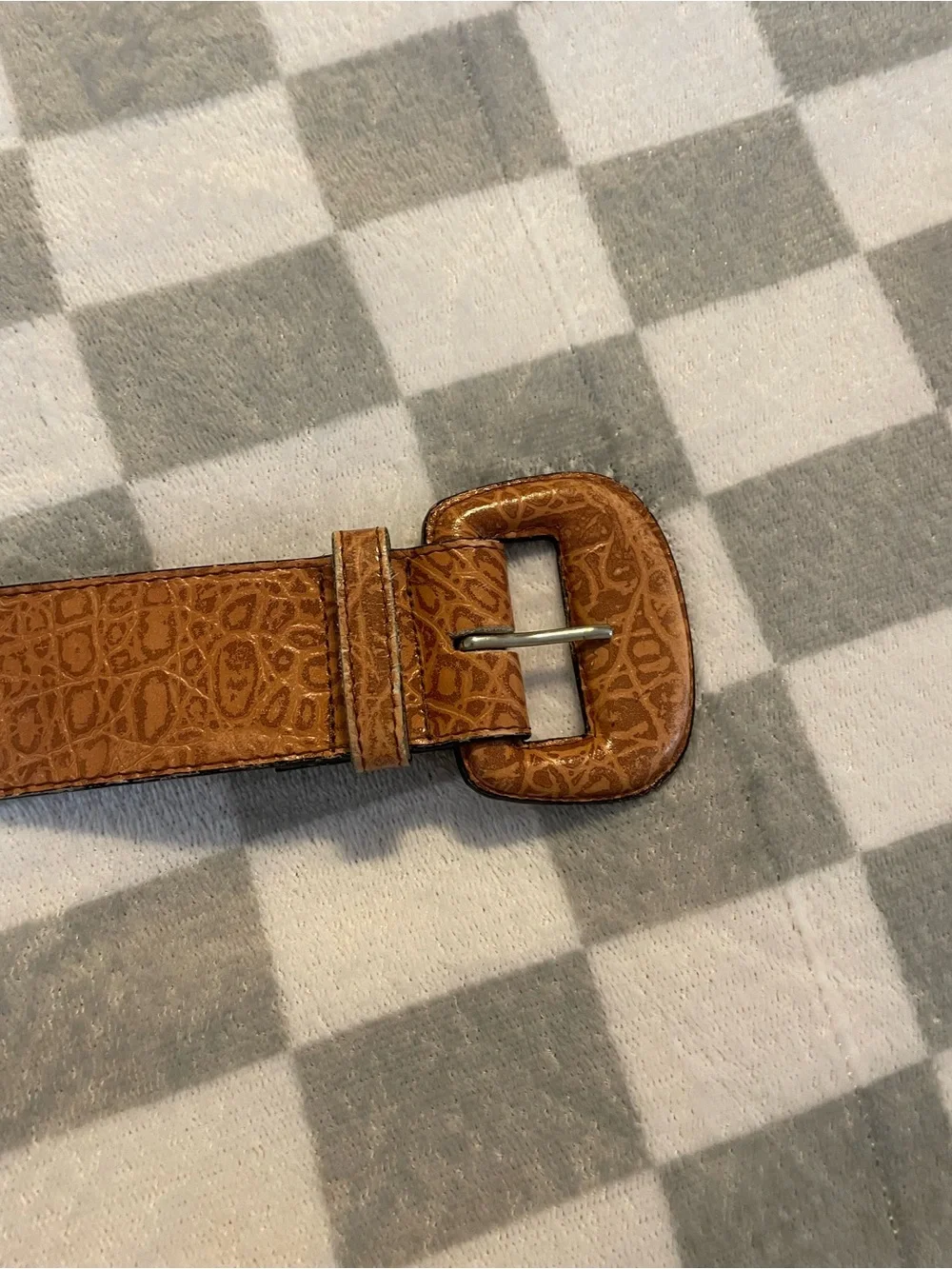 Tan Embossed Leather Statement Belt with Matching Buckle